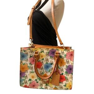 Dooney & Bourke Brown and Tan Tote with Flower Pattern